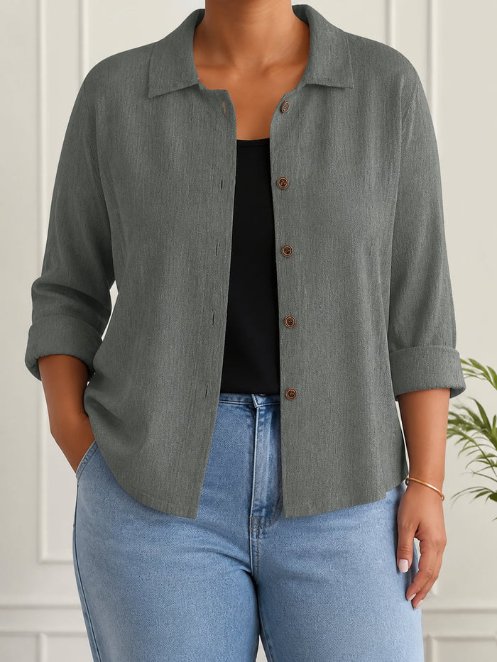 Dames Relaxed Blouse met Knoopsluiting en Crinkle Textuur