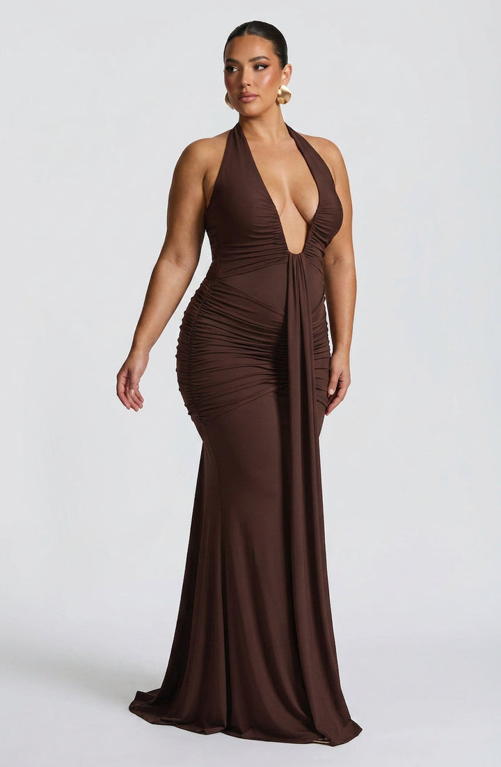 Birdie Maxi Jurk - Pruim Bruin