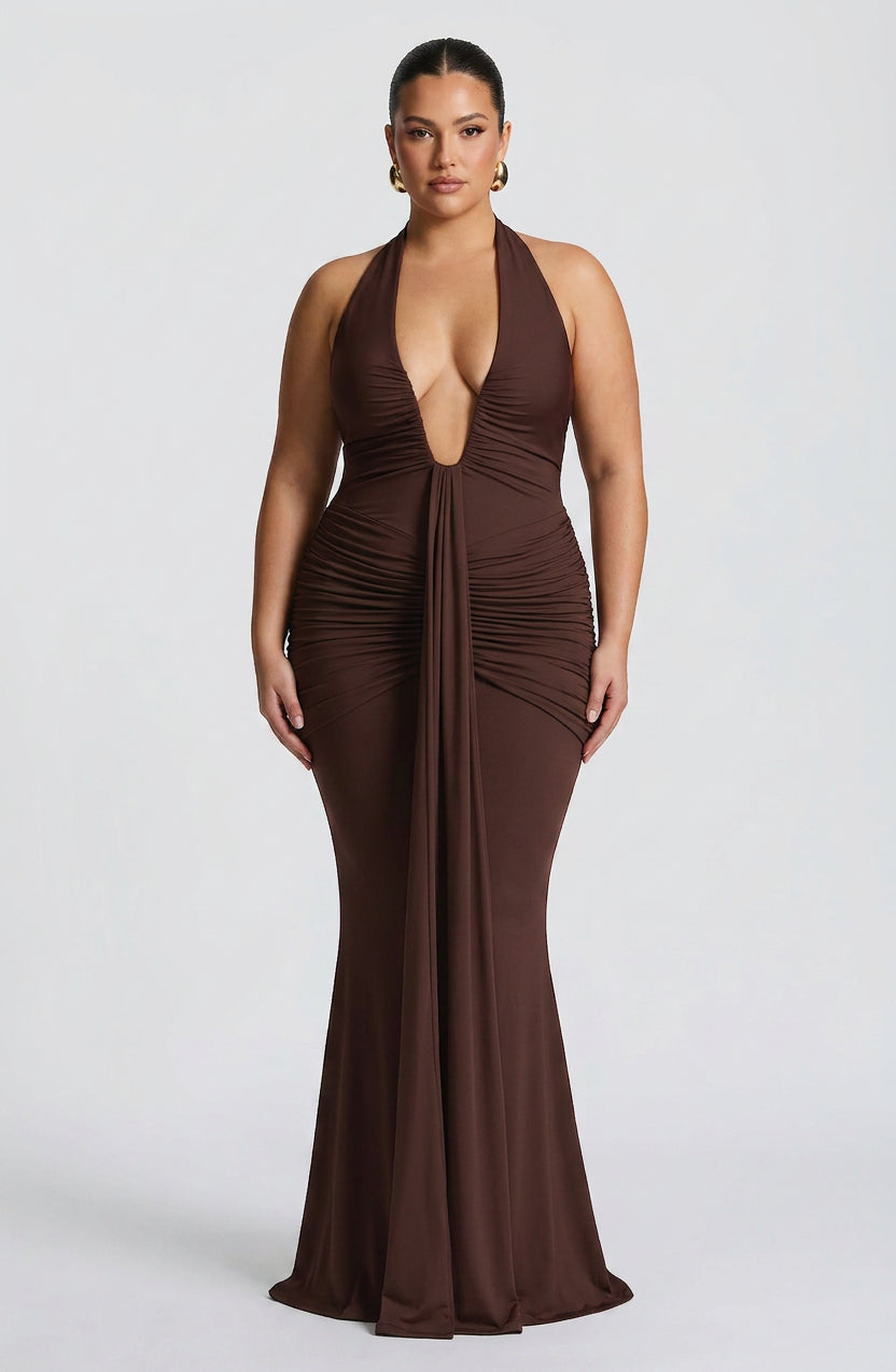 Birdie Maxi Jurk - Pruim Bruin