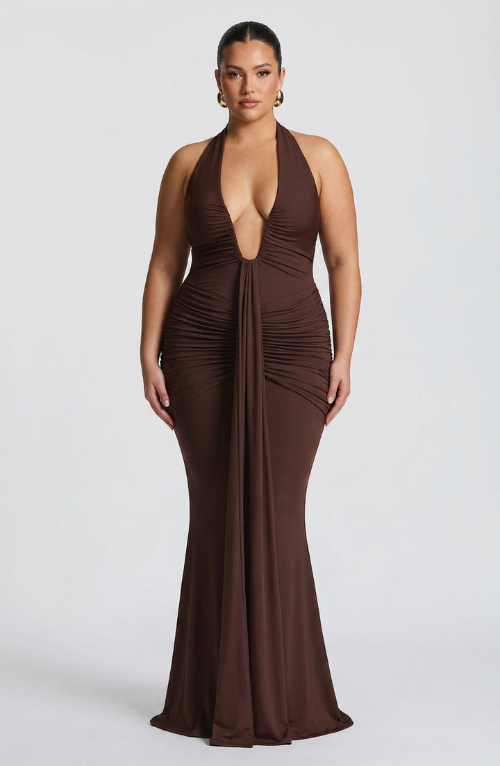 Birdie Maxi Jurk - Pruim Bruin