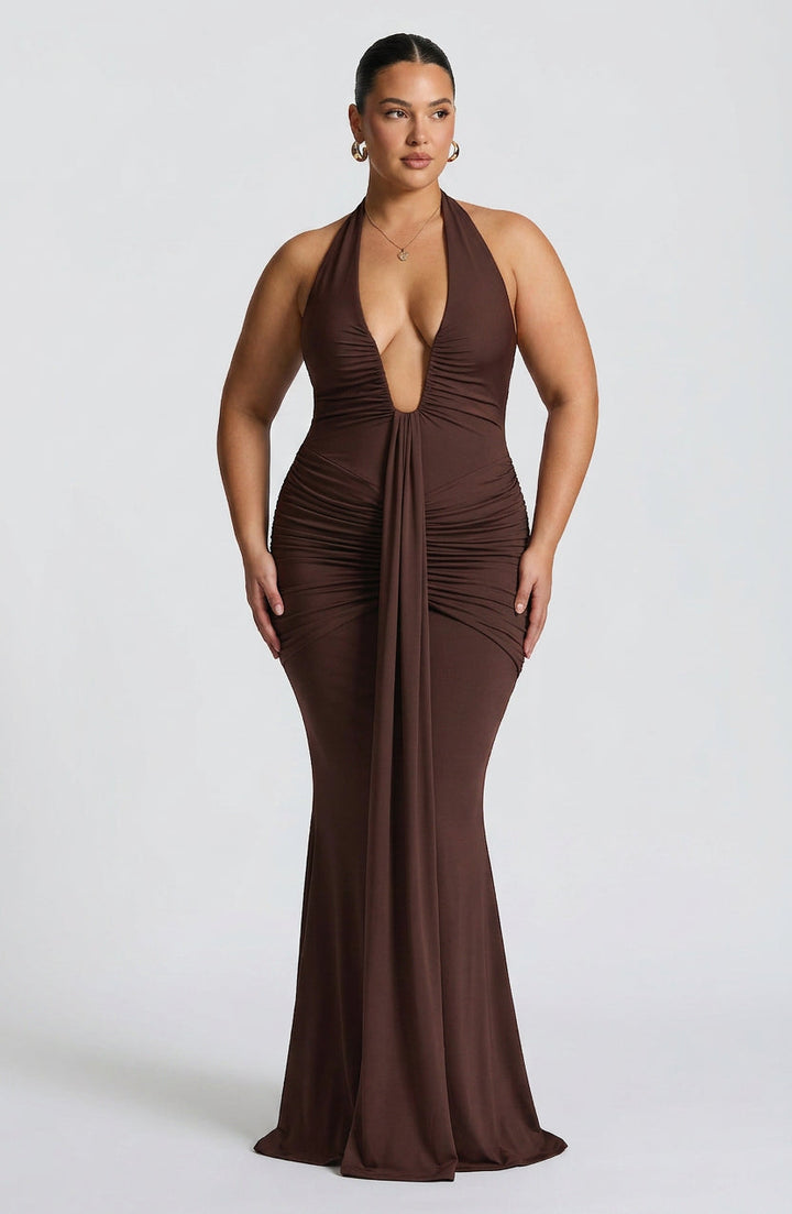 Birdie Maxi Jurk - Pruim Bruin