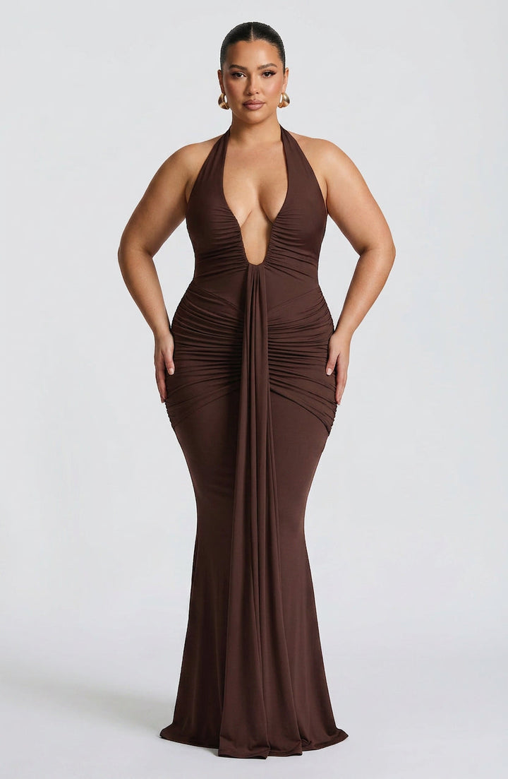 Birdie Maxi Jurk - Pruim Bruin