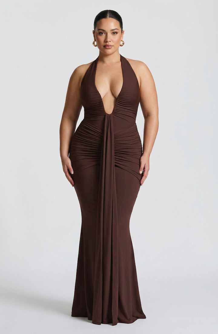Birdie Maxi Jurk - Pruim Bruin