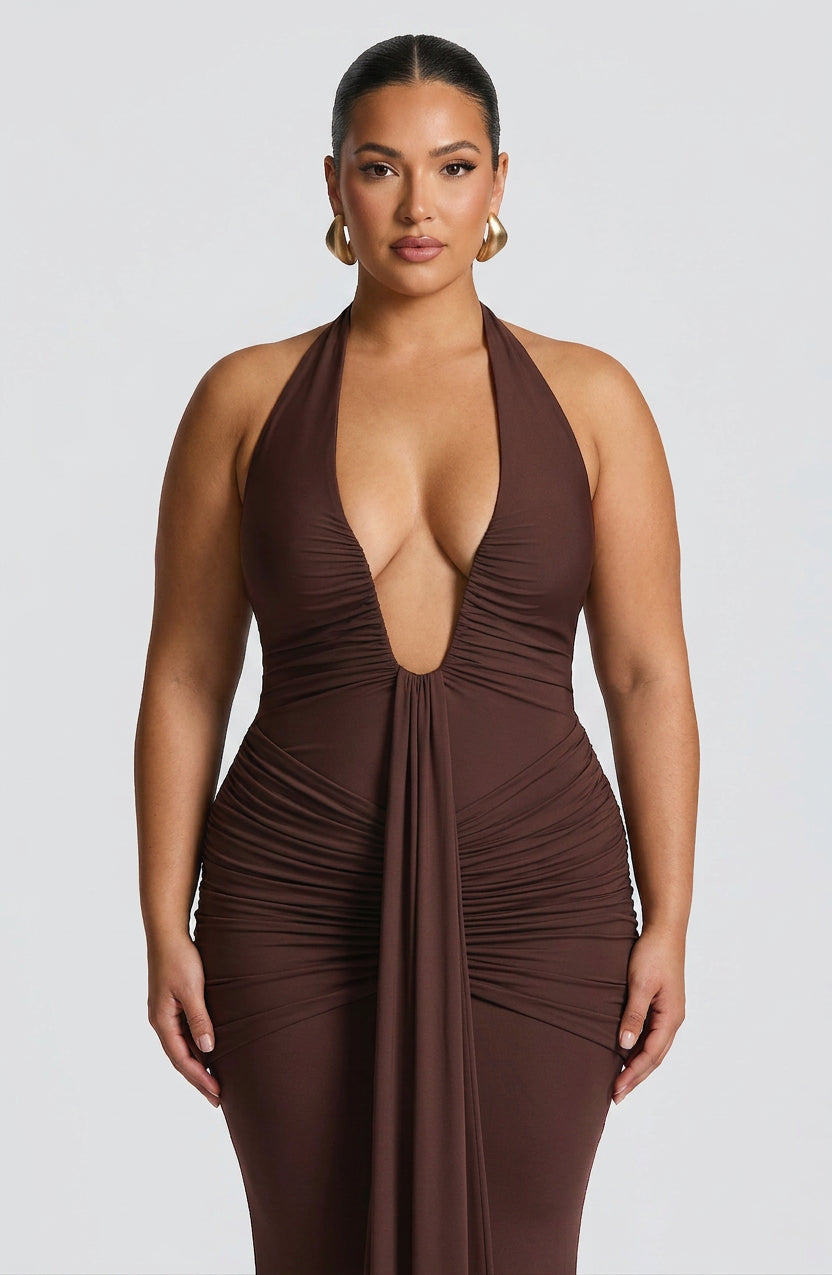 Birdie Maxi Jurk - Pruim Bruin