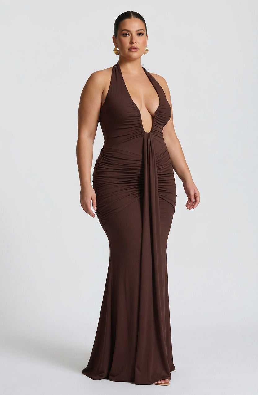 Birdie Maxi Jurk - Pruim Bruin