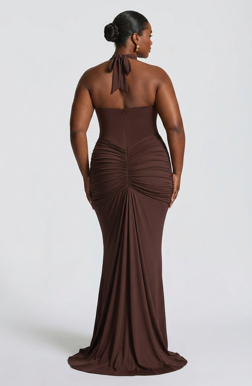 Birdie Maxi Jurk - Pruim Bruin