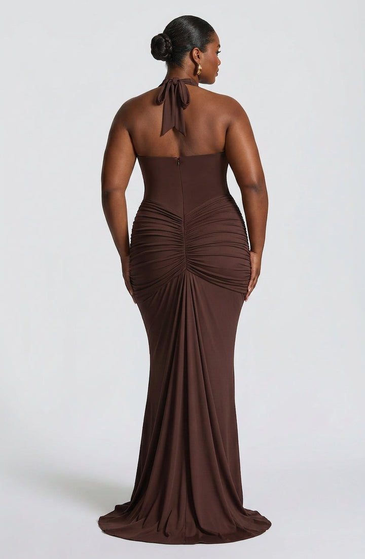 Birdie Maxi Jurk - Pruim Bruin