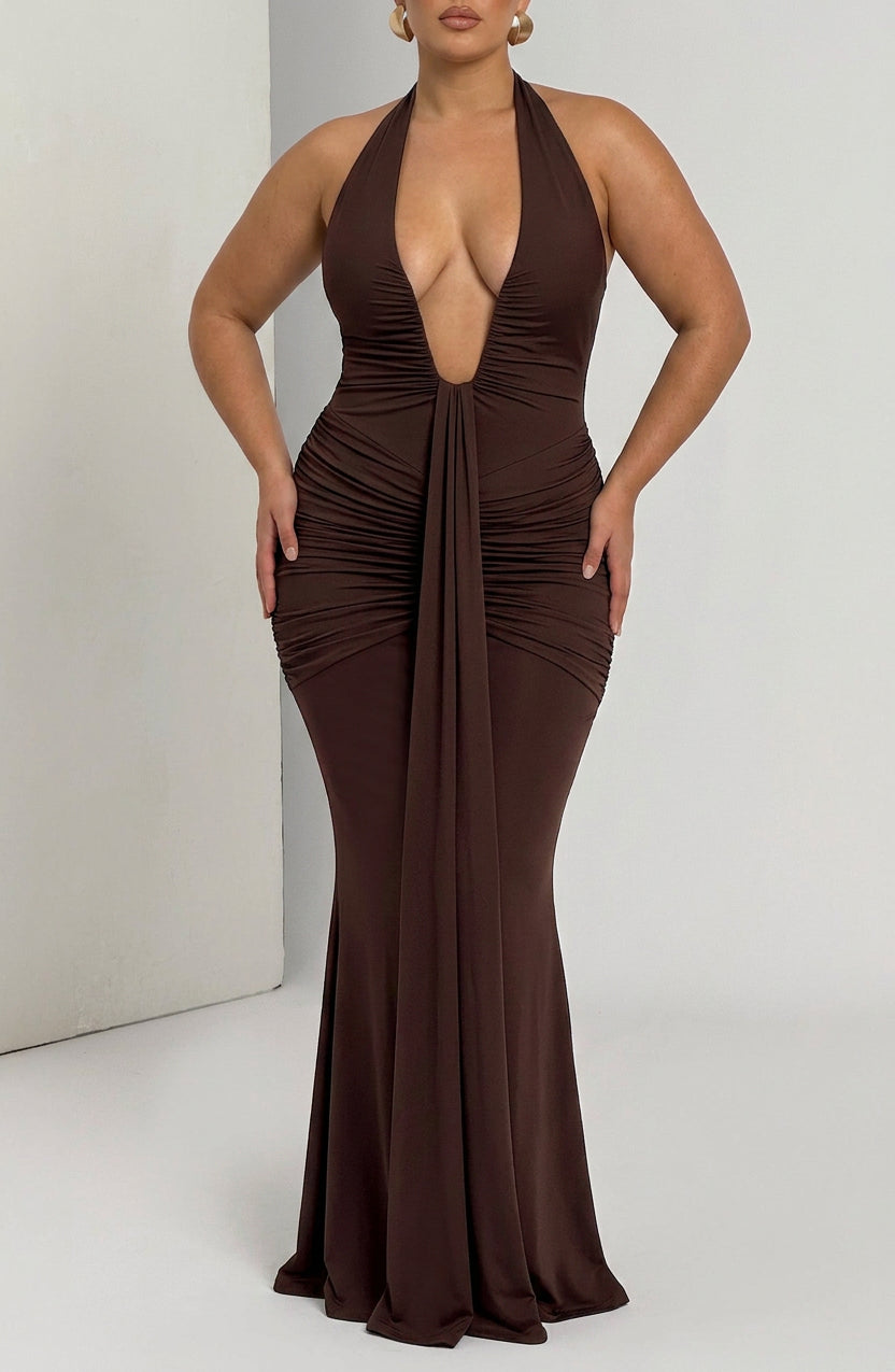 Birdie Maxi Jurk - Pruim Bruin