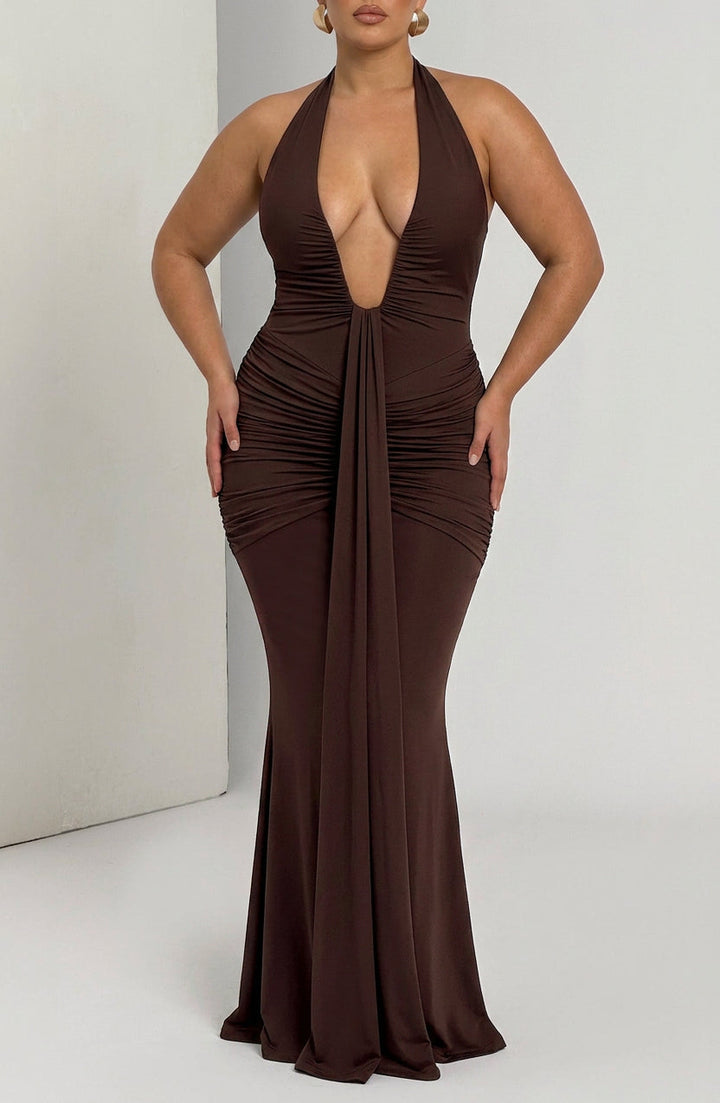 Birdie Maxi Jurk - Pruim Bruin