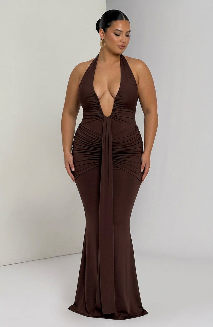 Birdie Maxi Jurk - Pruim Bruin
