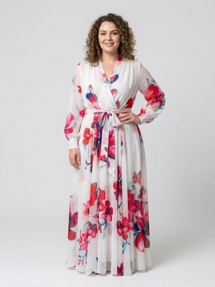 Layla | Bloemen Lange Mouwen Wikkel Maxi Jurk