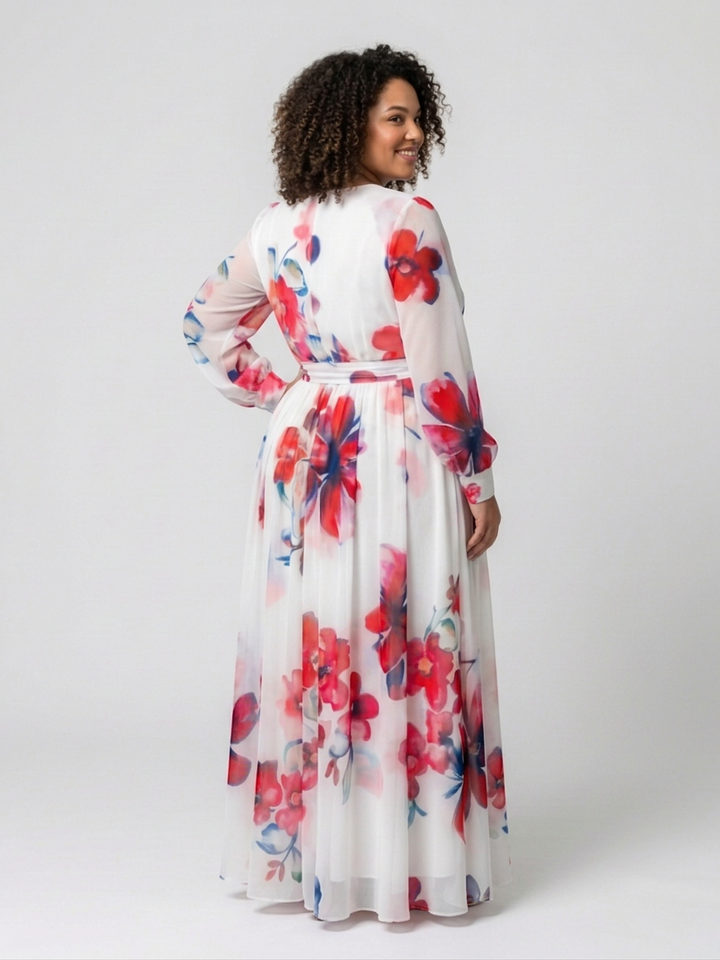 Layla | Bloemen Lange Mouwen Wikkel Maxi Jurk