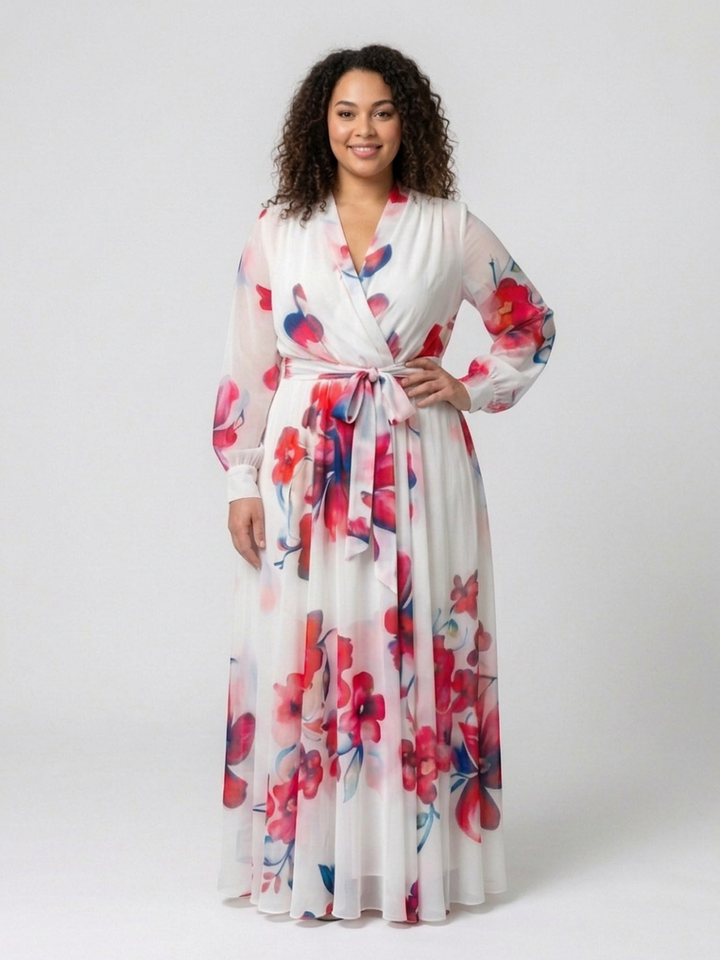 Layla | Bloemen Lange Mouwen Wikkel Maxi Jurk