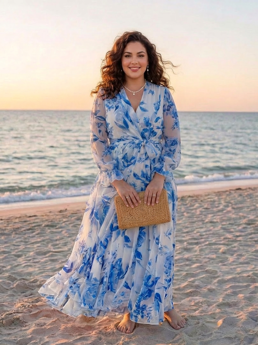 Layla | Bloemen Lange Mouwen Wikkel Maxi Jurk