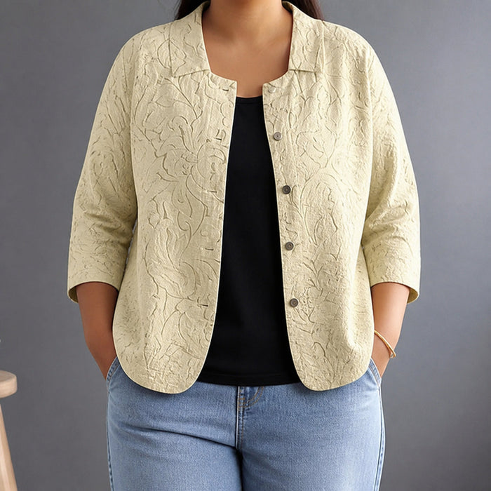 Dames Gestructureerde Blouse met Puntkraag en Knoopsluiting