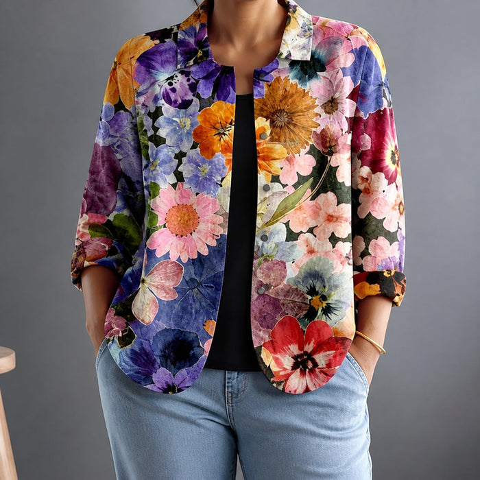 Dames Blouse met Bloemprint Relaxte Pasvorm Knoopsluiting
