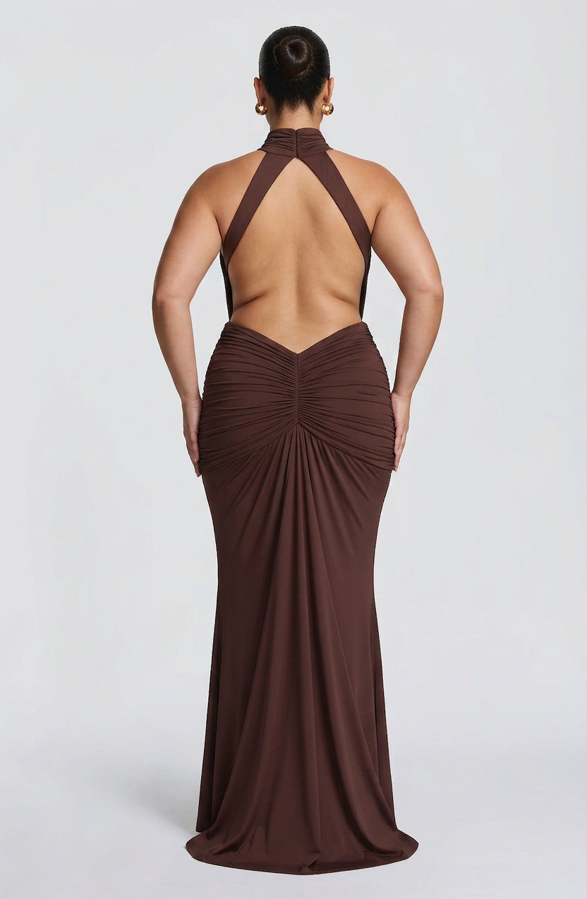 Mable Maxi Jurk - Pruim Bruin