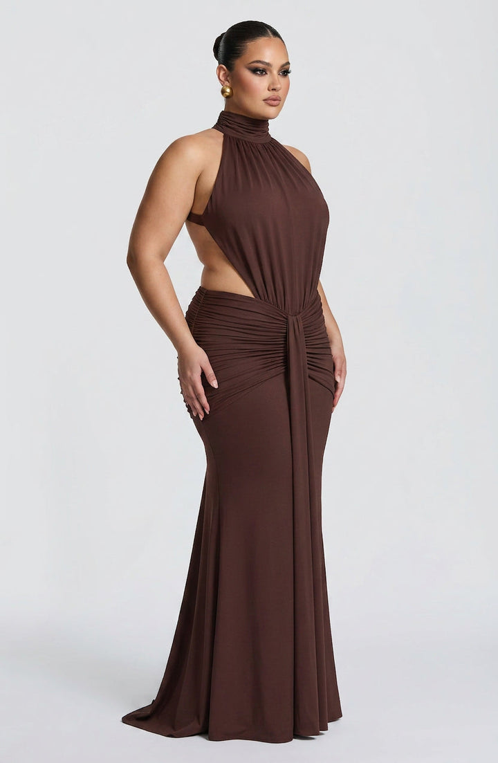 Mable Maxi Jurk - Pruim Bruin