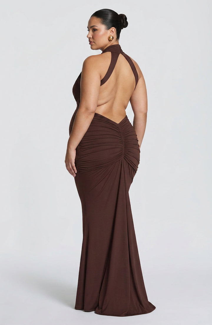 Mable Maxi Jurk - Pruim Bruin
