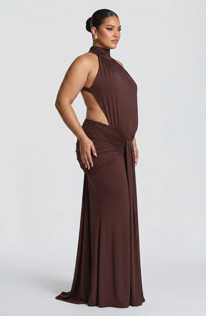 Mable Maxi Jurk - Pruim Bruin
