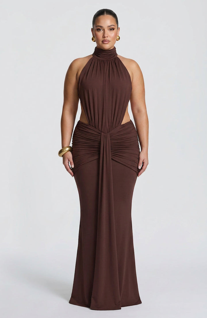 Mable Maxi Jurk - Pruim Bruin