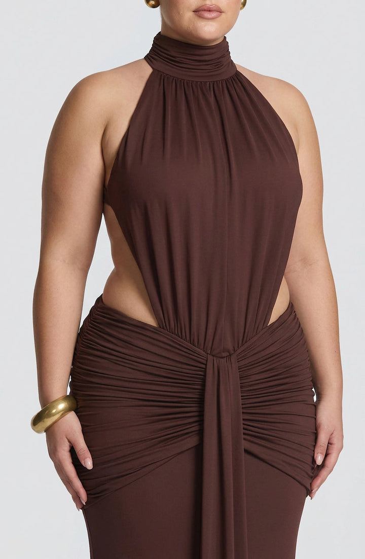 Mable Maxi Jurk - Pruim Bruin