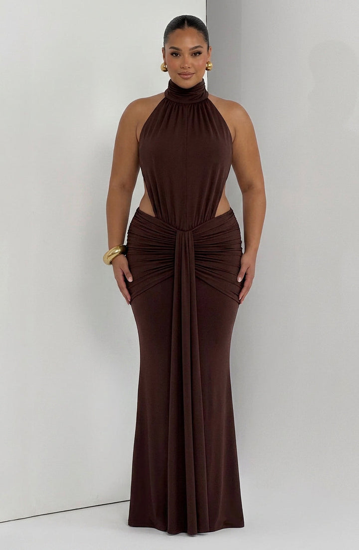 Mable Maxi Jurk - Pruim Bruin