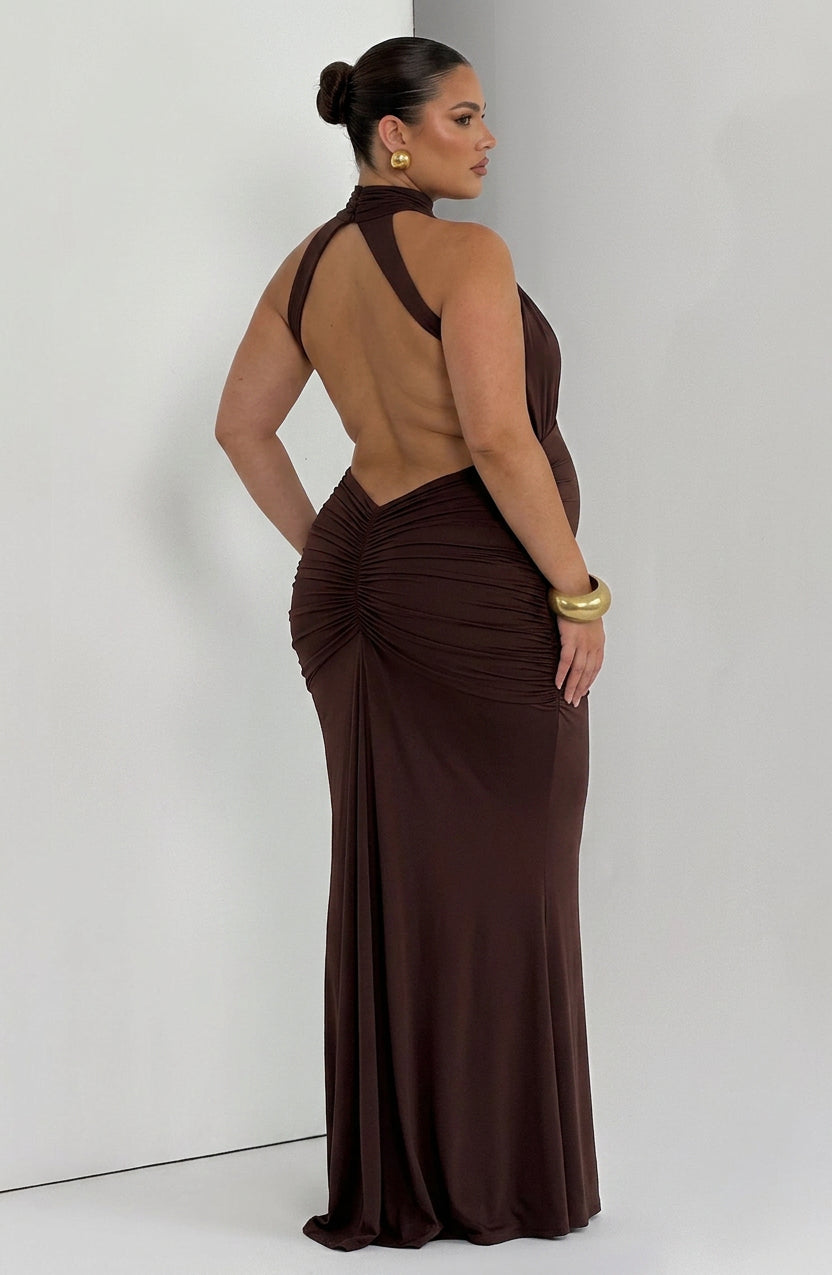 Mable Maxi Jurk - Pruim Bruin