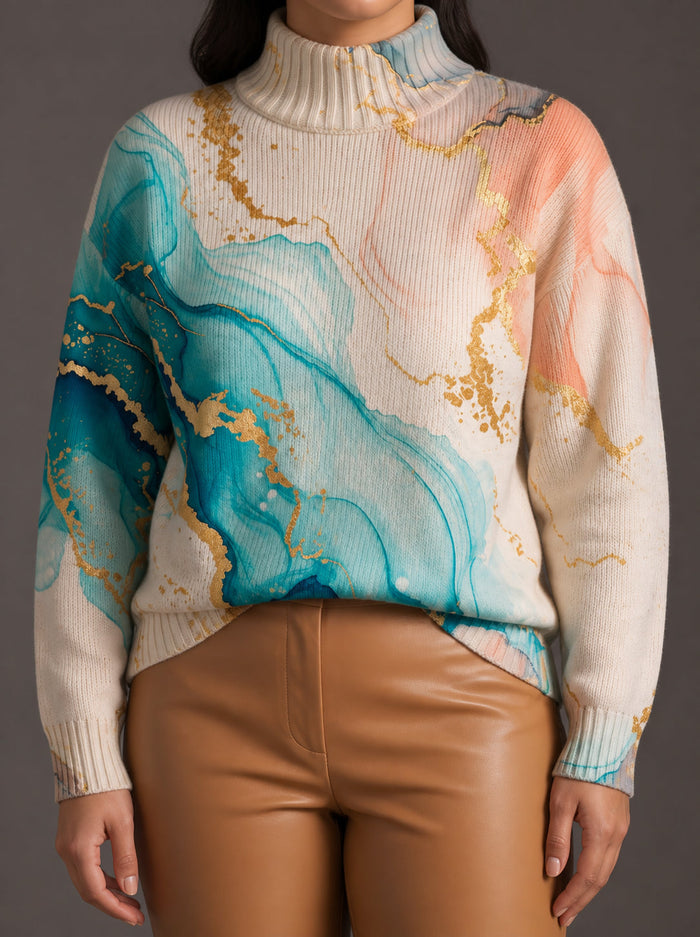 Dames Coltrui met Gemarmerd Patroon en Oversized Pasvorm