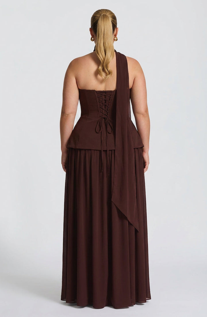Opaline Maxi Jurk - Pruim Bruin