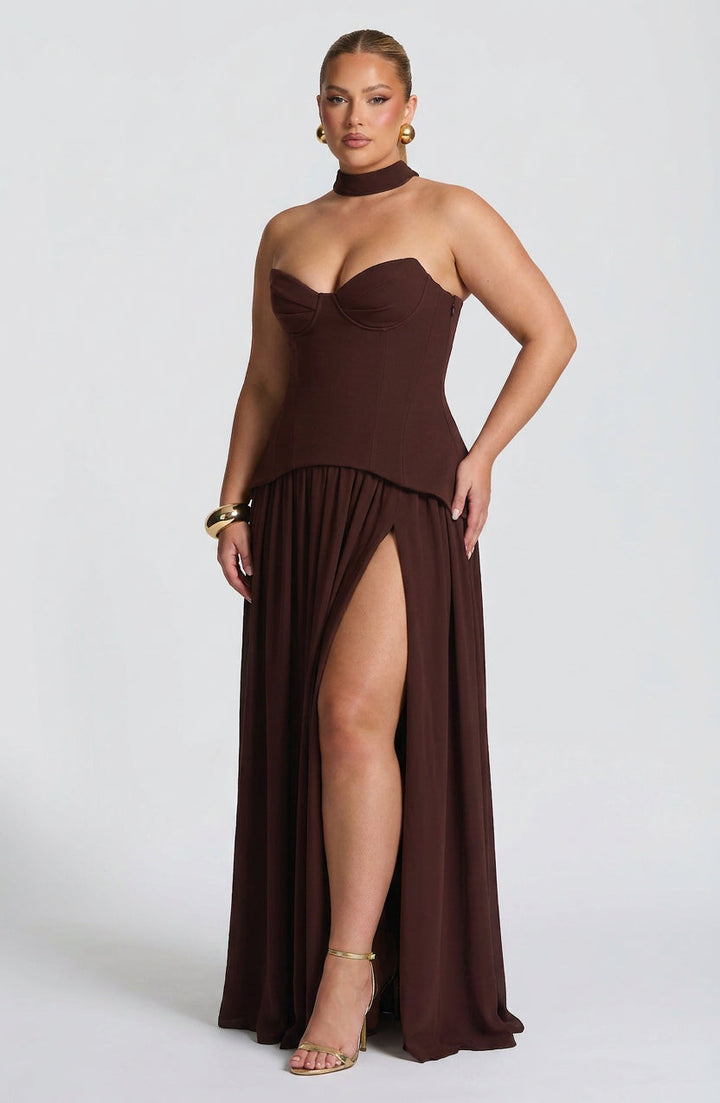 Opaline Maxi Jurk - Pruim Bruin