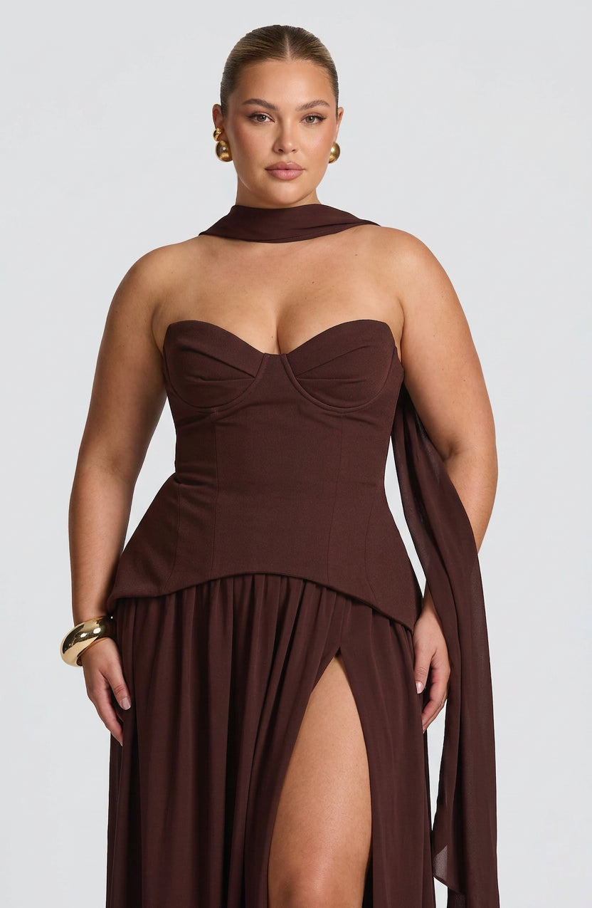 Opaline Maxi Jurk - Pruim Bruin