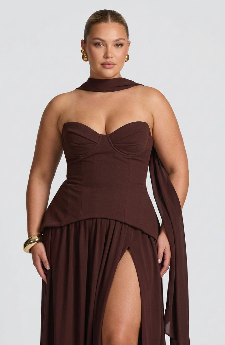 Opaline Maxi Jurk - Pruim Bruin
