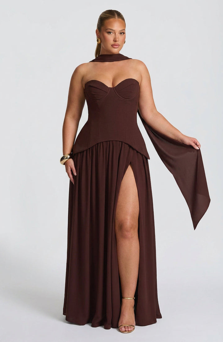 Opaline Maxi Jurk - Pruim Bruin
