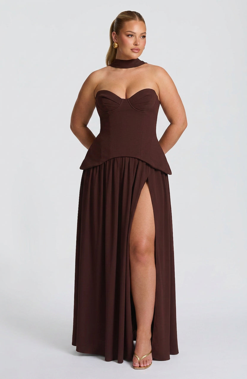 Opaline Maxi Jurk - Pruim Bruin