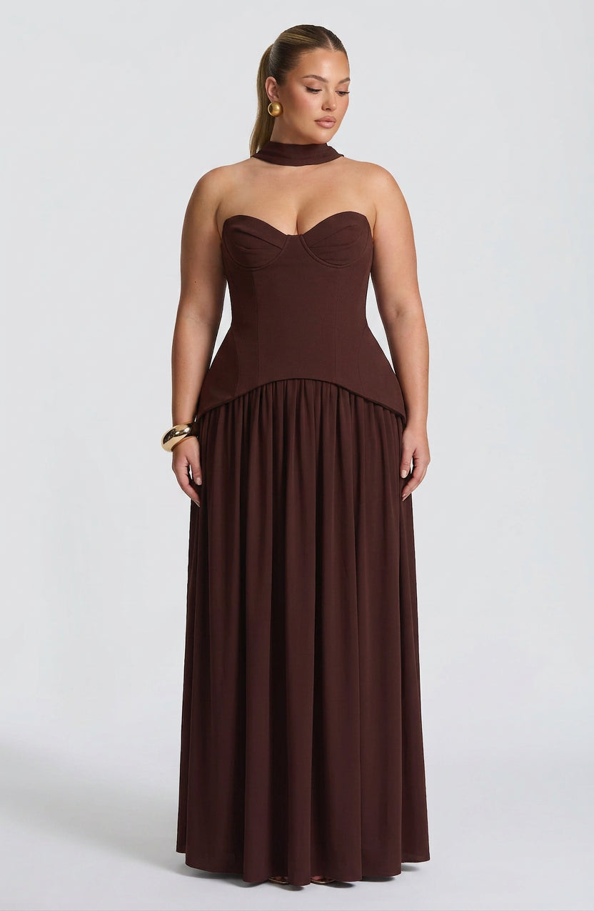 Opaline Maxi Jurk - Pruim Bruin