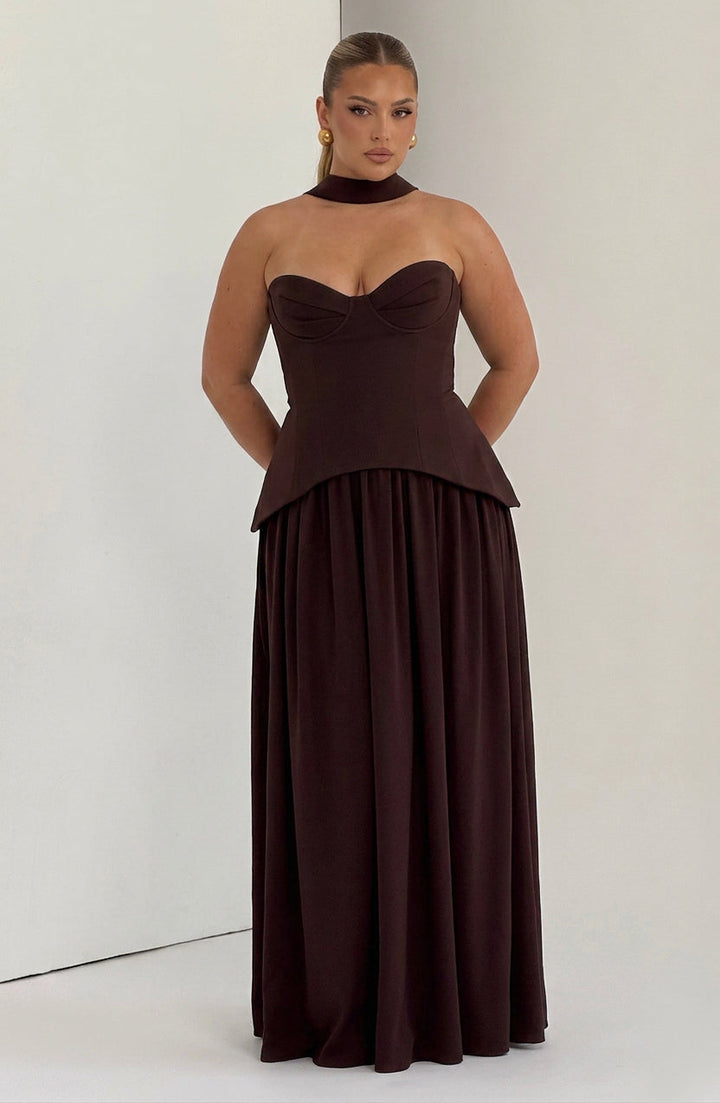 Opaline Maxi Jurk - Pruim Bruin