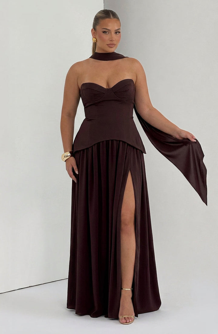 Opaline Maxi Jurk - Pruim Bruin