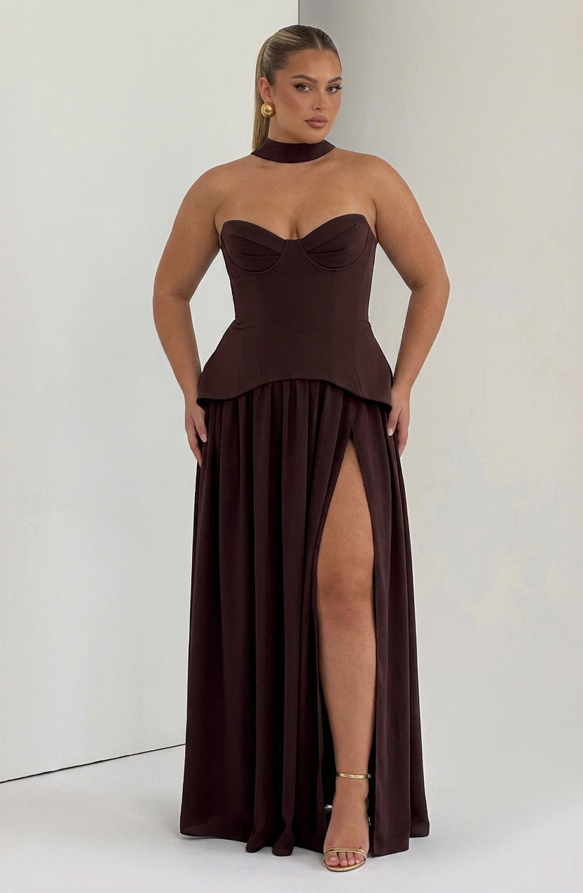 Opaline Maxi Jurk - Pruim Bruin