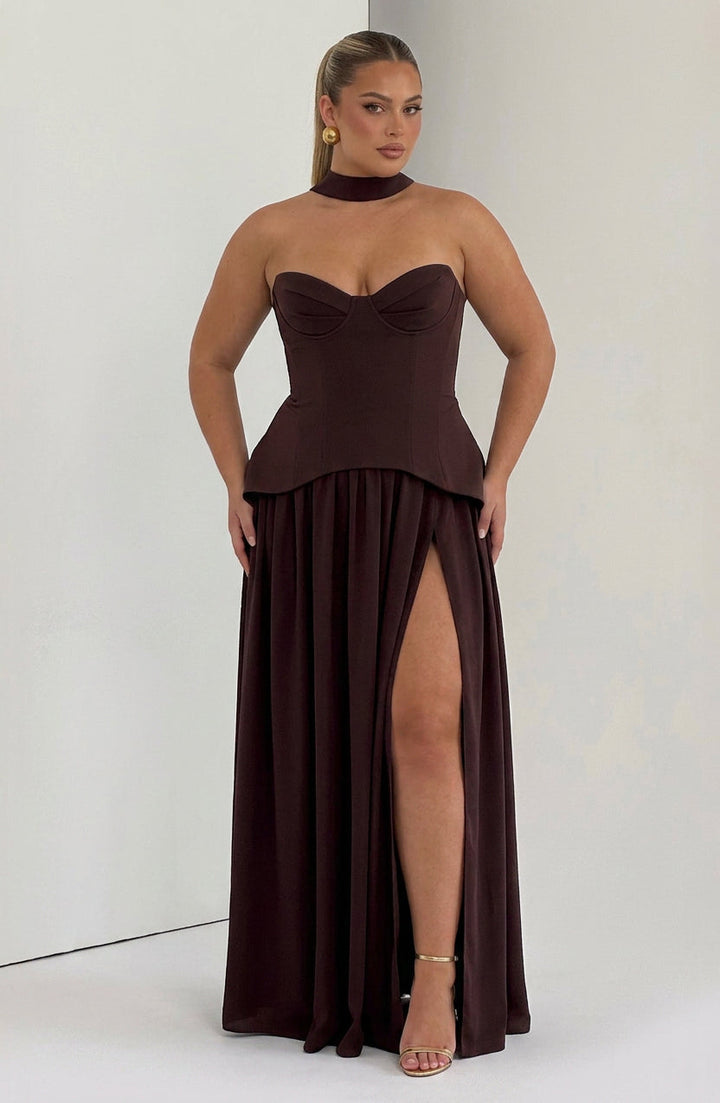 Opaline Maxi Jurk - Pruim Bruin