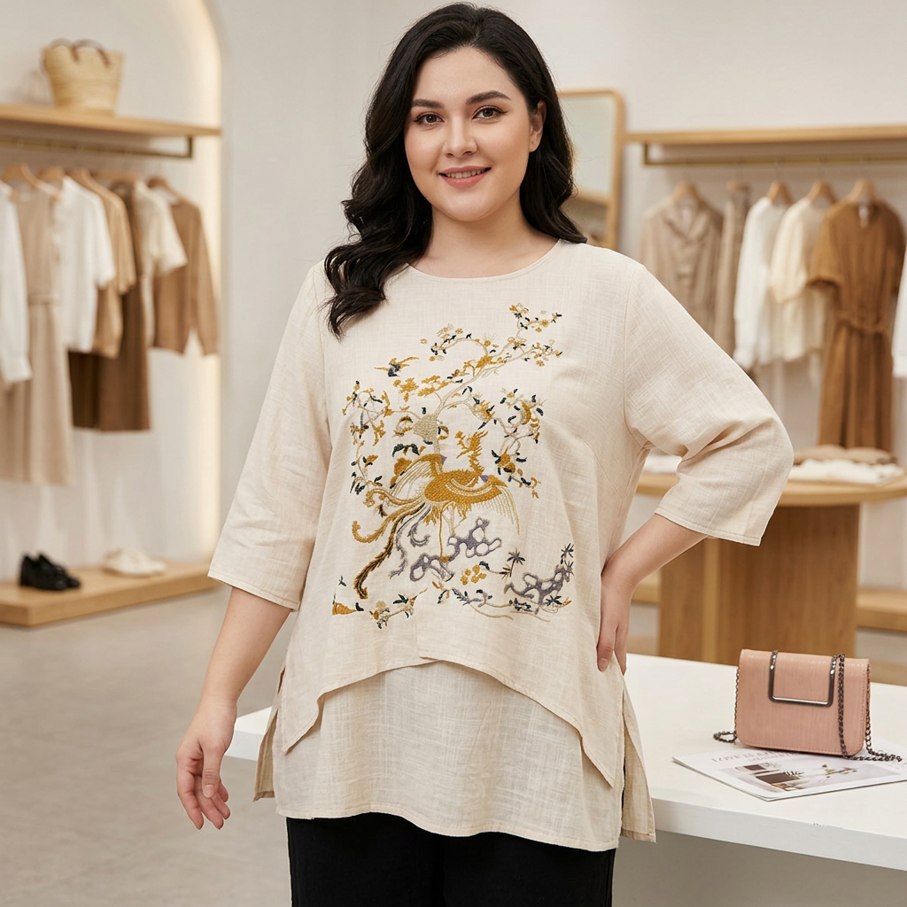 Anwen - Pure Katoenen Geborduurd Comfortabel Top